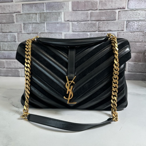 Saint Laurent  Calfskin Suede Matelasse Chevron Large Monogram Bag - Picture 1 of 10